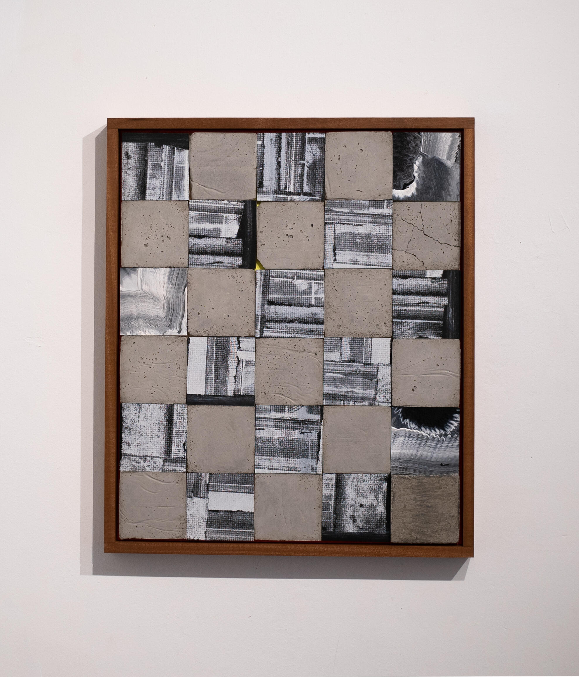'Build It and They Will Come' Concrete, Birch, Mahogany, Silk Screen Print, Textile Assemblage, 52cm x 62cm